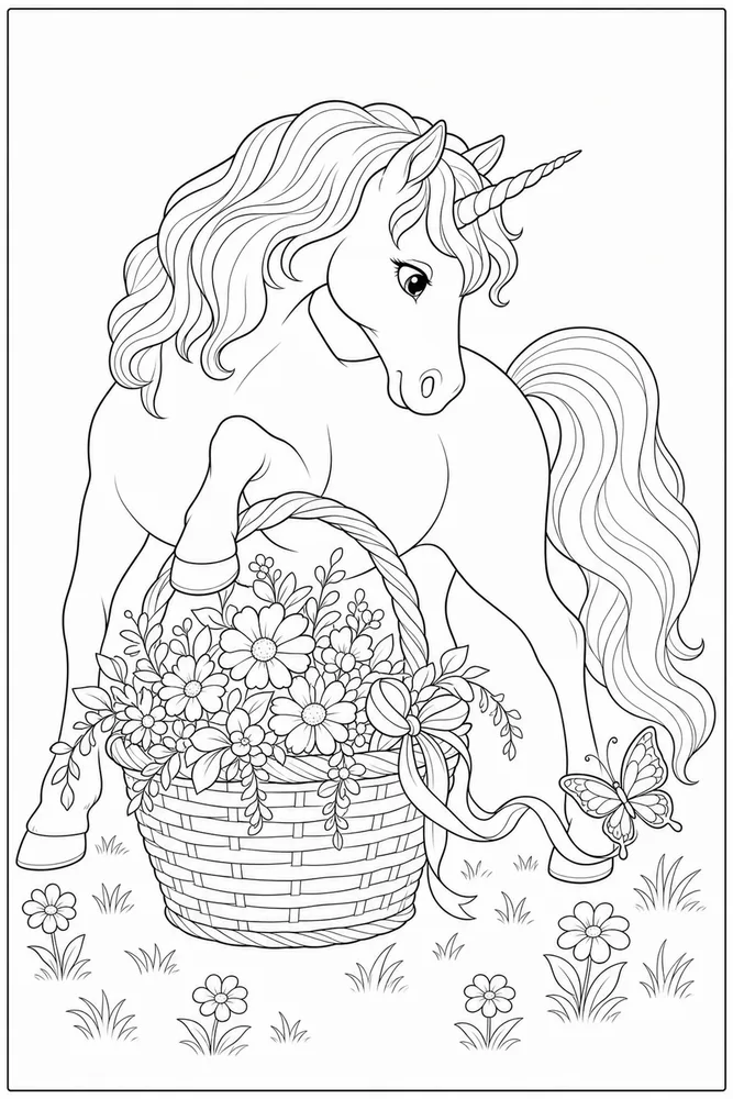 Unicorn Horse Unicorn horse activity scene coloring page
