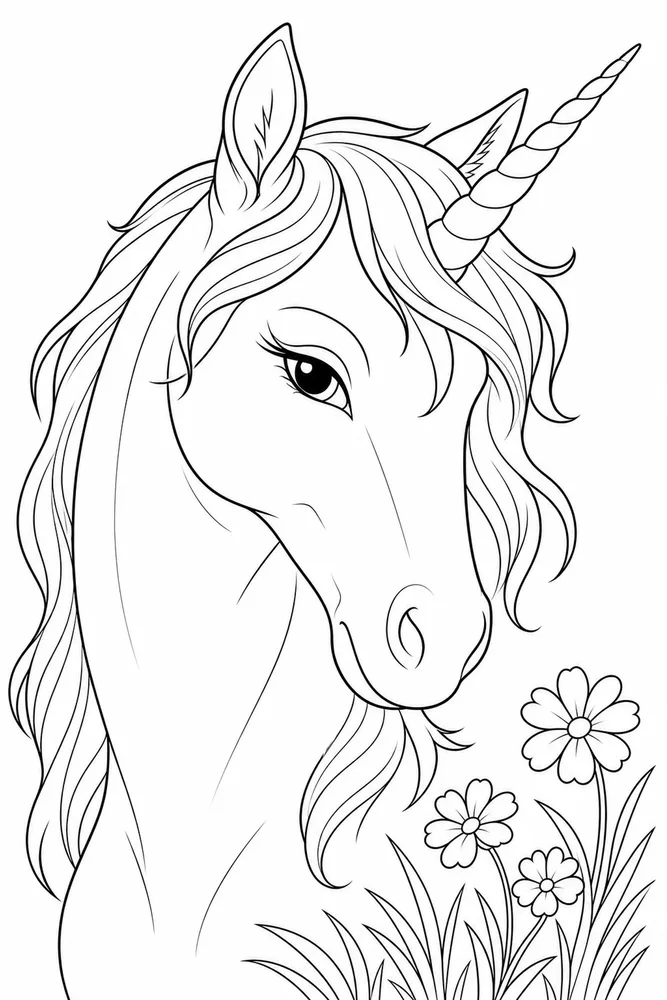Unicorn Horse Unicorn horse close up detail coloring page