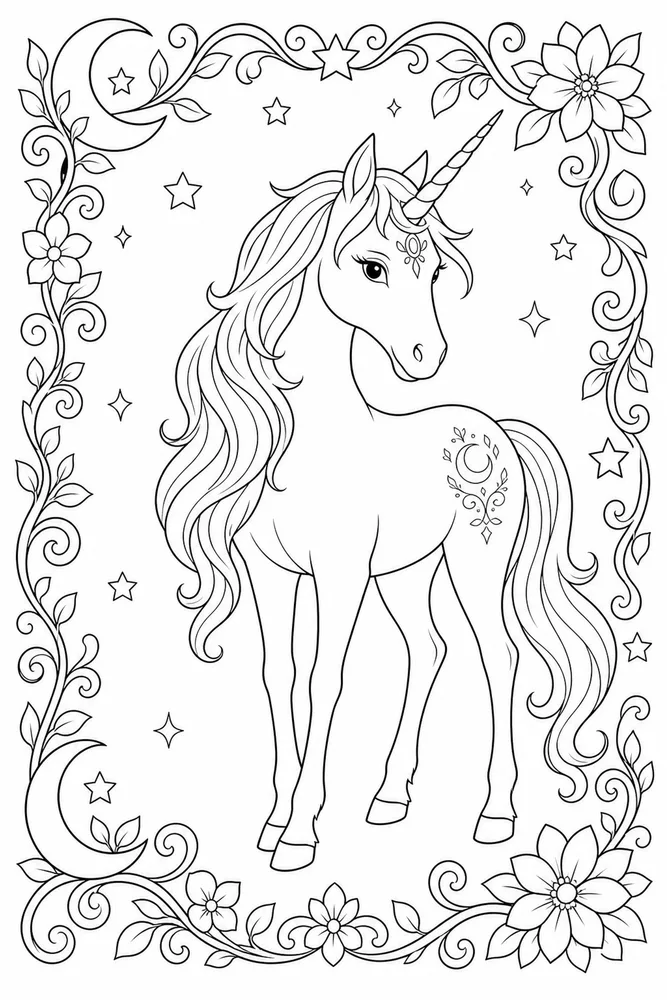 Unicorn Horse Unicorn horse decorative border coloring page