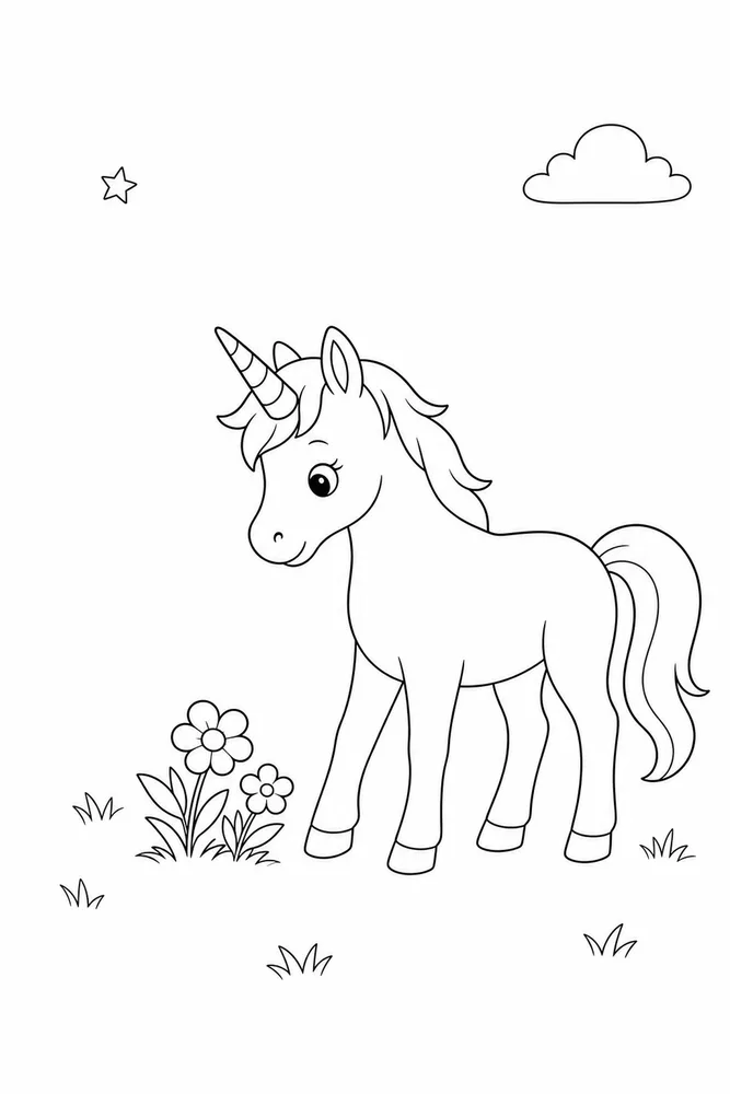 Unicorn Horse Unicorn horse easy beginner page coloring page