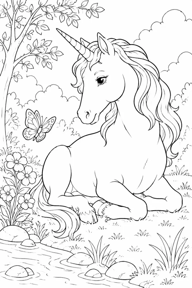 Unicorn Horse Coloring Pages preview: Unicorn Horse Unicorn horse front portrait coloring page