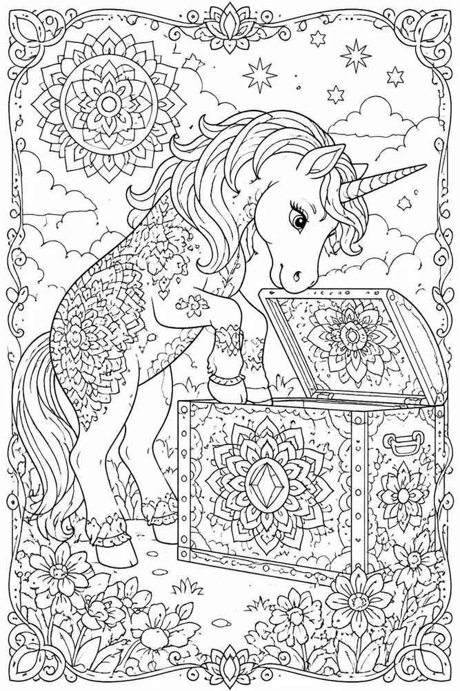 Unicorn Mandala Unicorn mandala activity scene coloring page