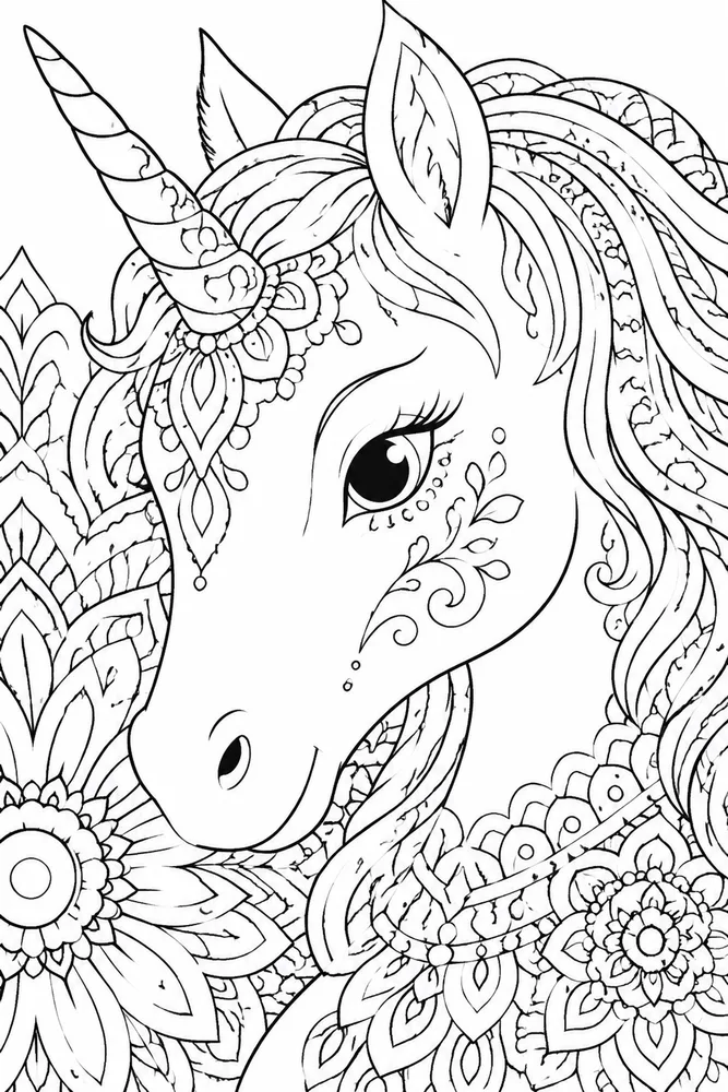 Unicorn Mandala Unicorn mandala close up detail coloring page