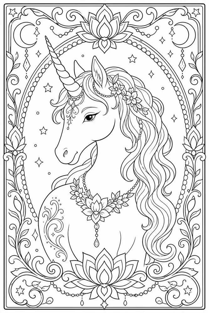 Unicorn Mandala Unicorn mandala decorative border coloring page