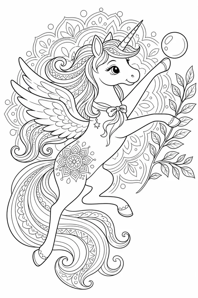 Unicorn Mandala Unicorn mandala playful pose coloring page
