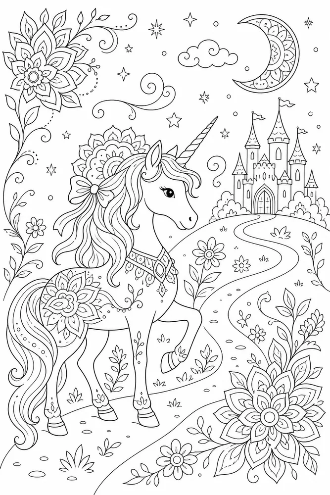 Unicorn Mandala Unicorn mandala simple scene coloring page