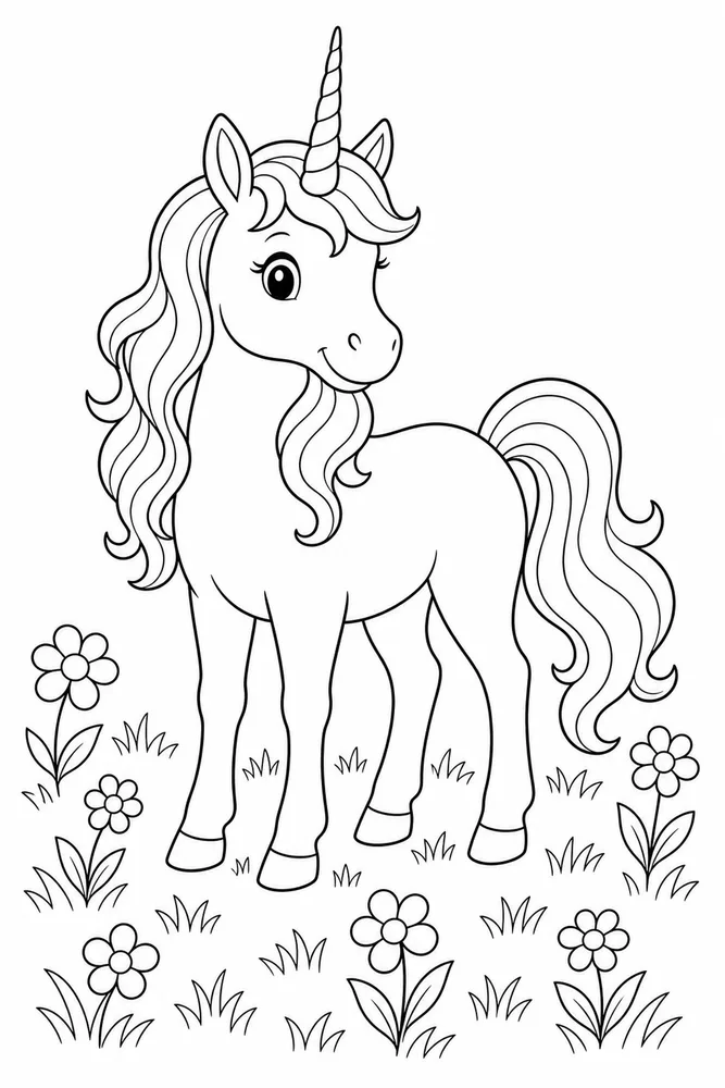 Unicorn Meadow Standing Pose coloring page