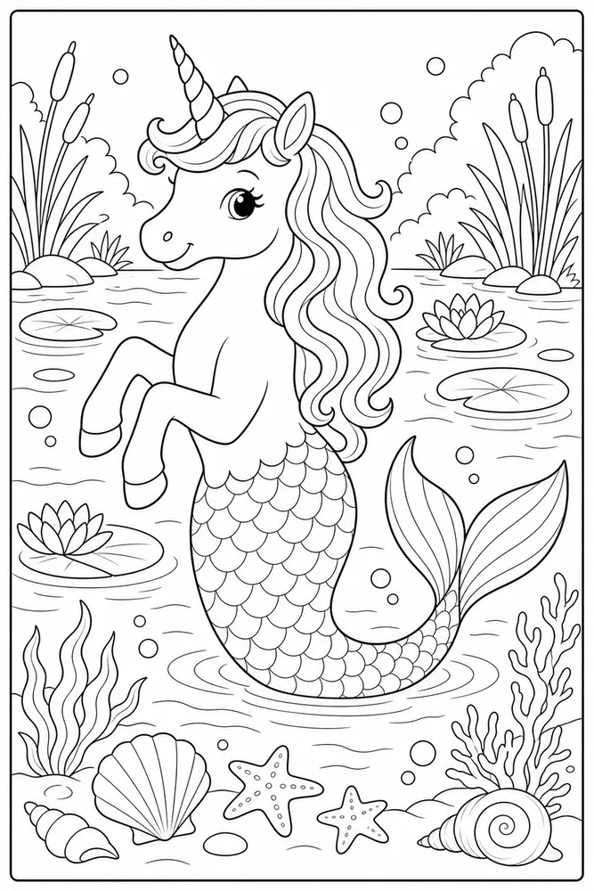 Unicorn Mermaid Coloring Pages preview: Unicorn Mermaid Mermaid Unicorn Lagoon coloring page