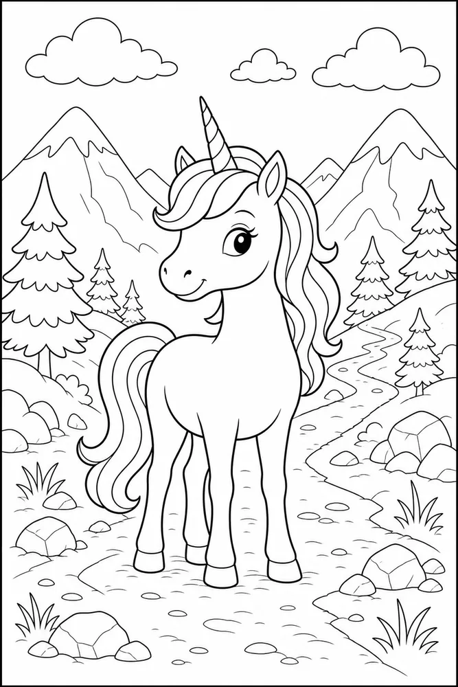 Unicorn Mountain Trail View coloring page