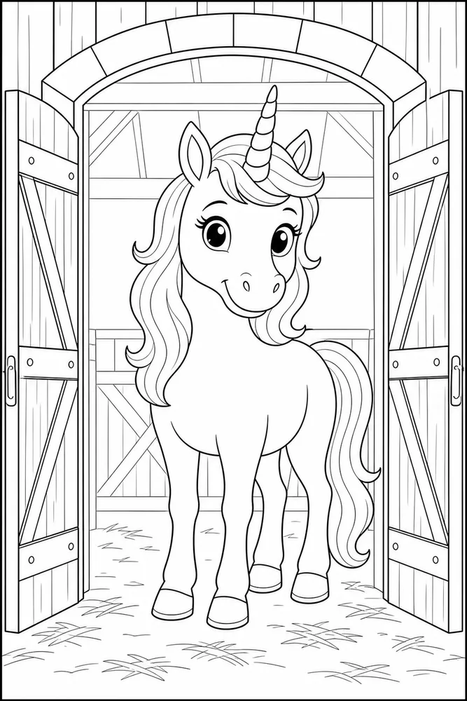 Unicorn Stable Doorway Portrait coloring page