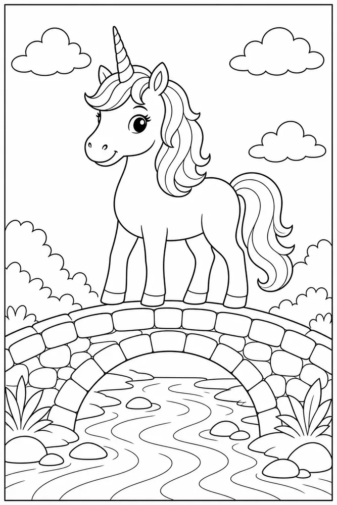 Unicorn Stone Bridge Crossing coloring page