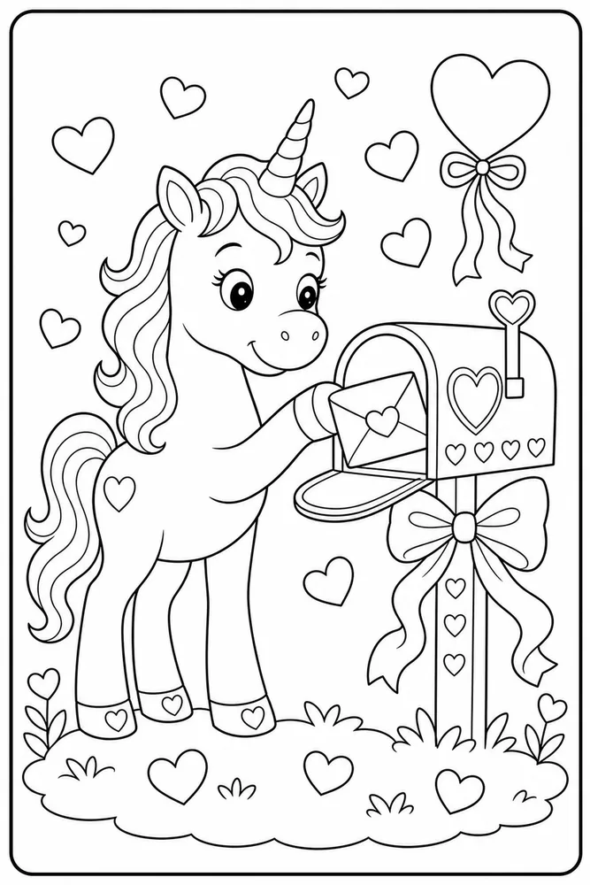 Unicorn Valentine Valentine Mailbox coloring page