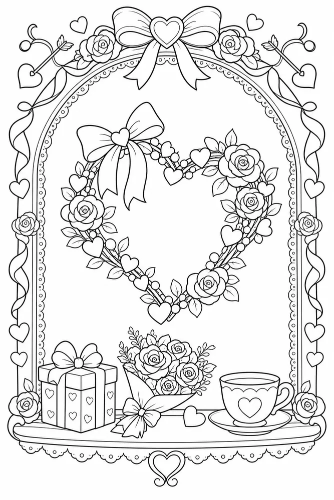 Happy Valentines Day Happy valentines day decorative border coloring page