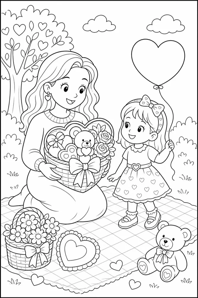 Happy Valentines Day Happy valentines day family scene coloring page