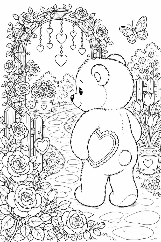 Happy Valentines Day Happy valentines day garden setting coloring page