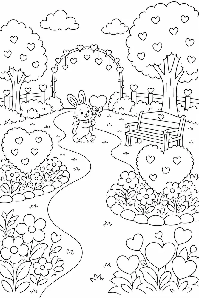 Happy Valentines Day Happy valentines day outdoor path coloring page