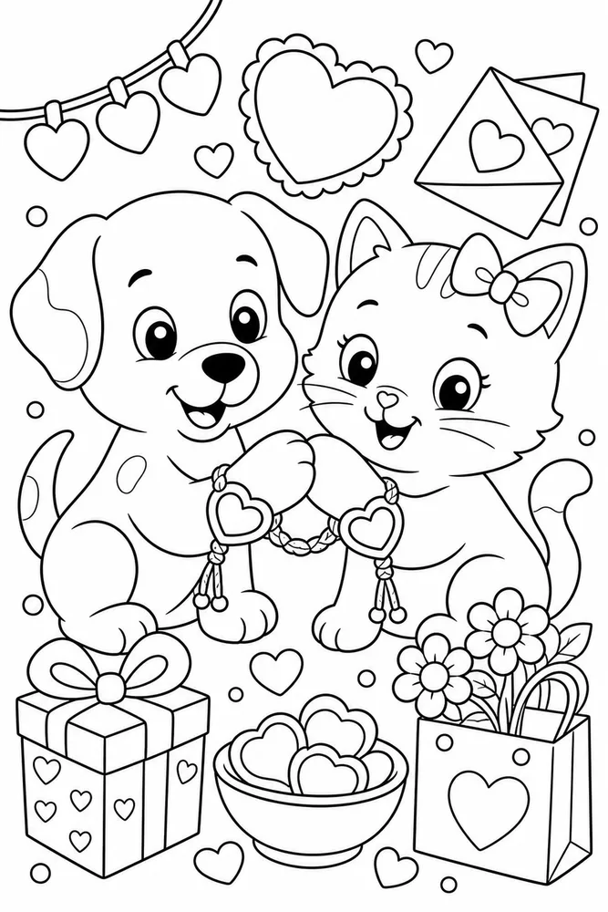 Valentine's Day Friendship Bracelet Hearts printable coloring page