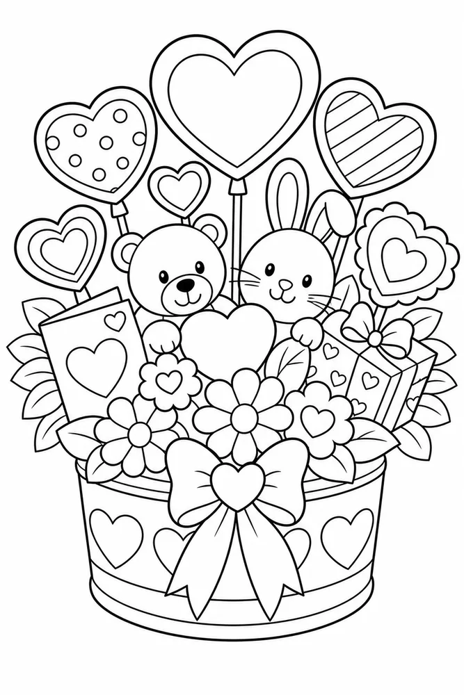 Valentine's Day Heart Bouquet Centerpiece printable coloring page