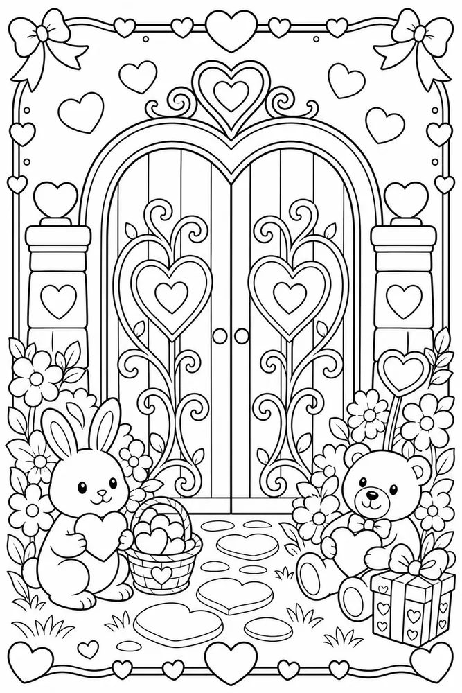 Valentine's Day Heart Garden Gate printable coloring page