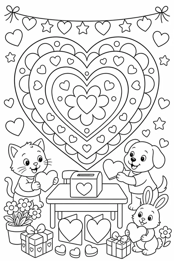 Valentine's Day Heart Mandala printable coloring page