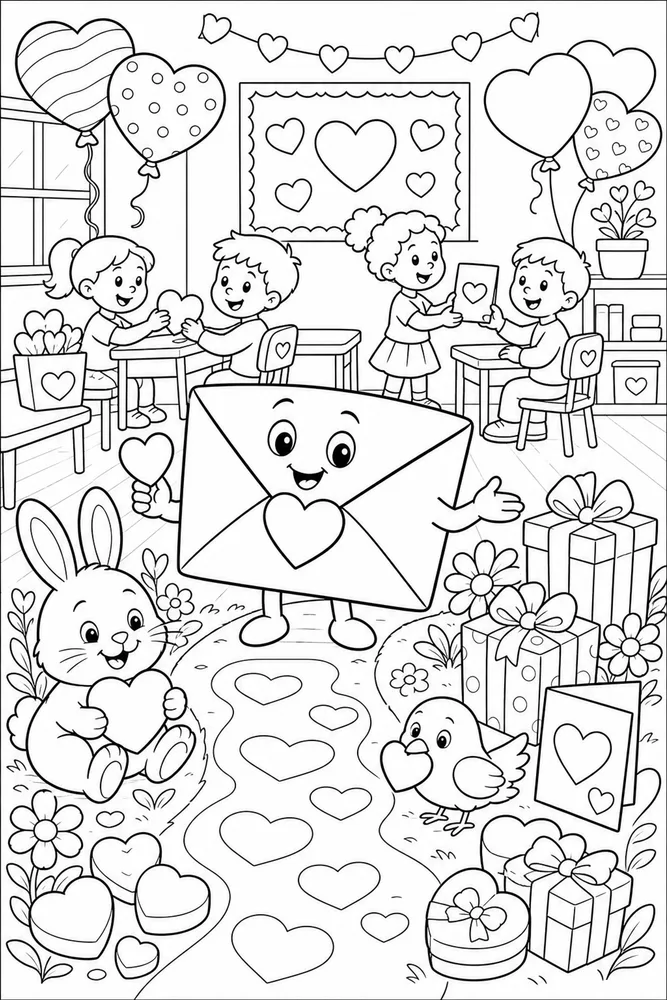 Valentine's Day Love Letter Envelope printable coloring page