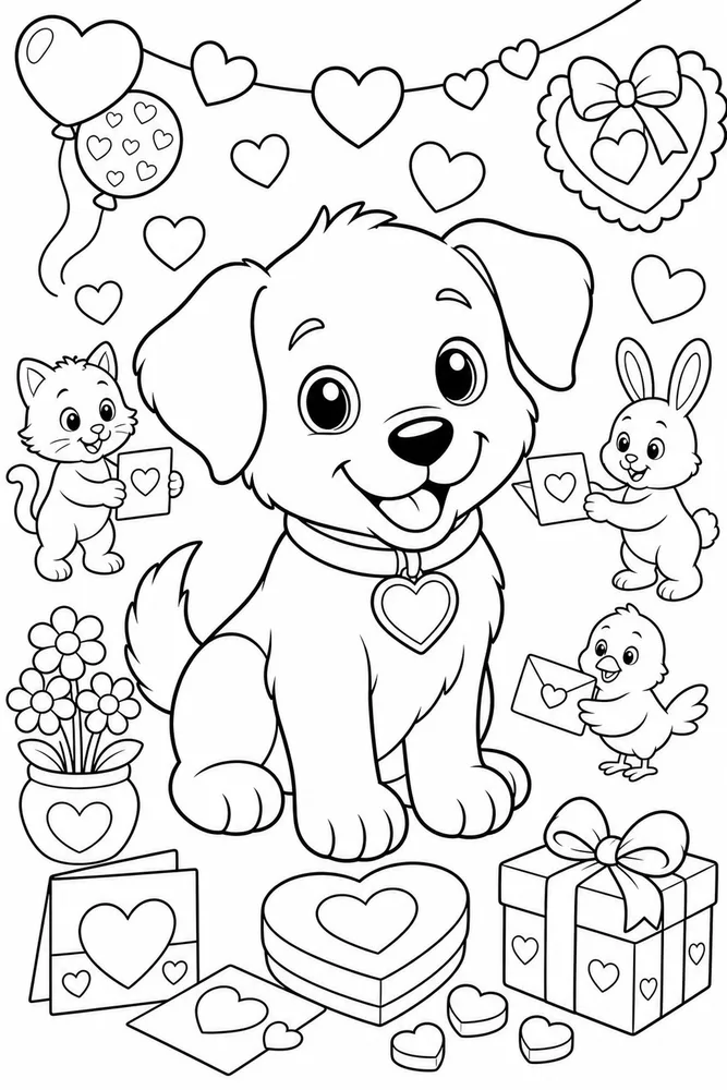 Valentine's Day Puppy With Heart Collar printable coloring page