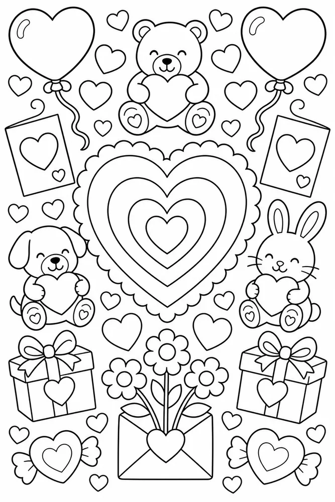 Valentine's Day Simple Heart Pattern Page printable coloring page
