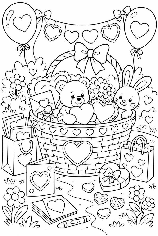 Valentine's Day Valentine Picnic Basket printable coloring page