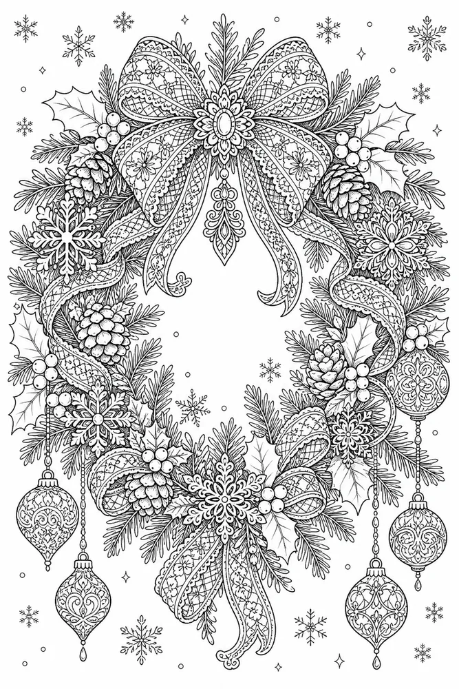 Adult Winter Lace Winter Wreath coloring page