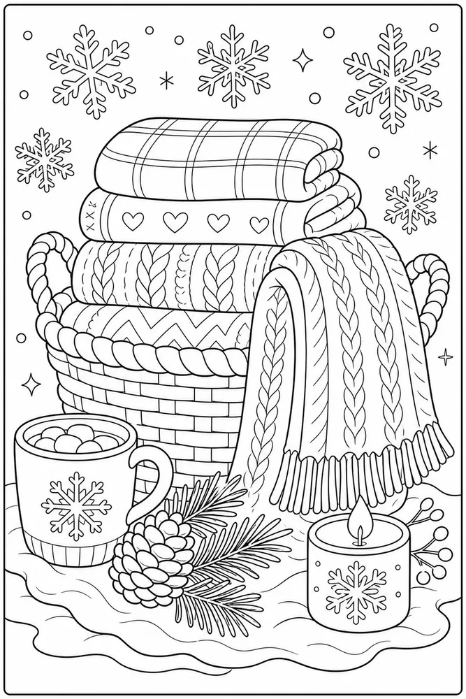 Cozy Winter Blanket Basket coloring page