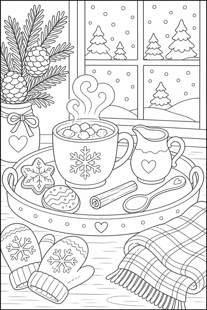 Cozy Winter Cocoa Tray coloring page