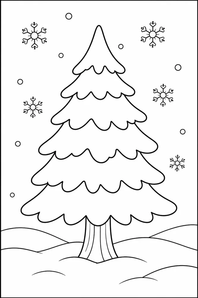 Easy Winter Pine Tree coloring page