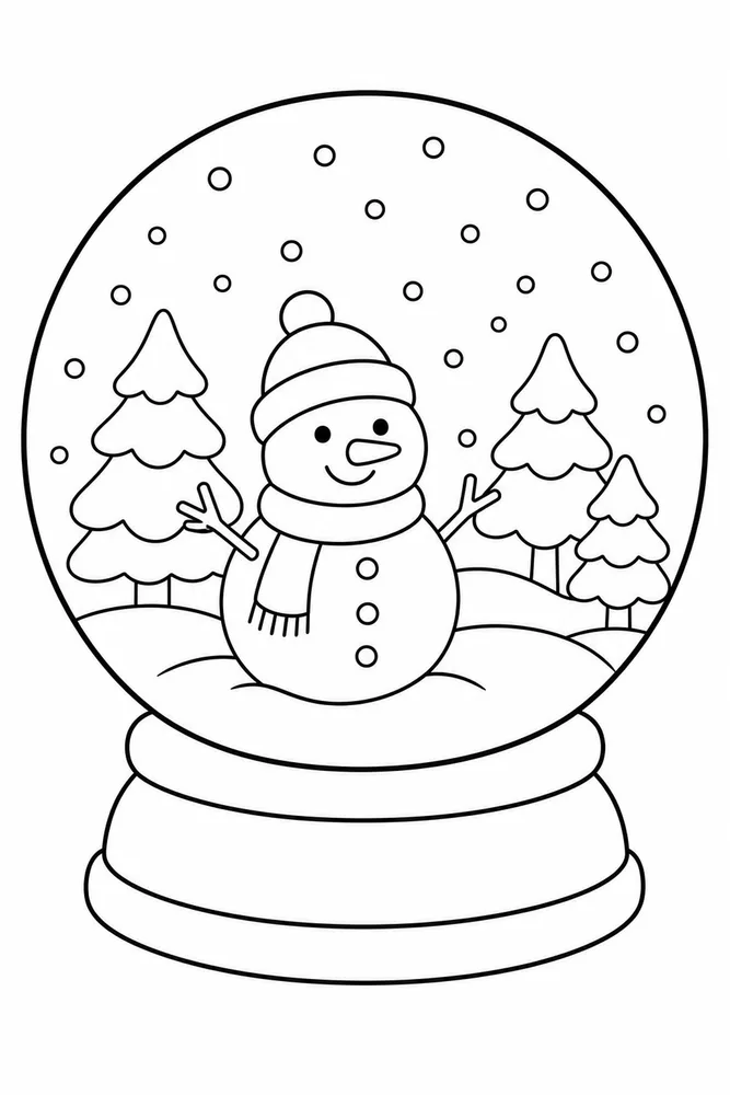 Easy Winter Snow Globe coloring page