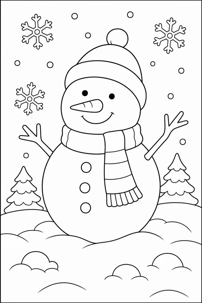 Preschool Winter Friendly Snowman coloring page