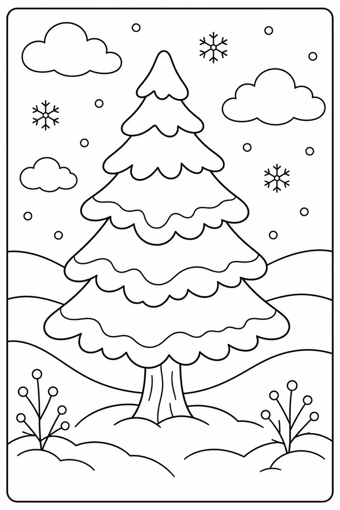 Preschool Winter Pine Tree coloring page