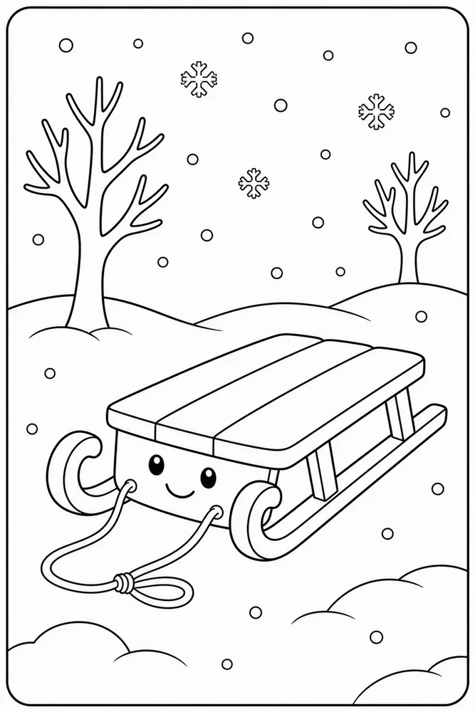 Preschool Winter Sled coloring page