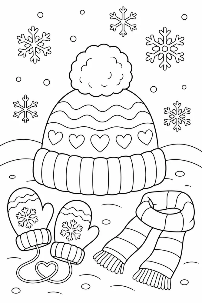 Preschool Winter Snow Hat coloring page