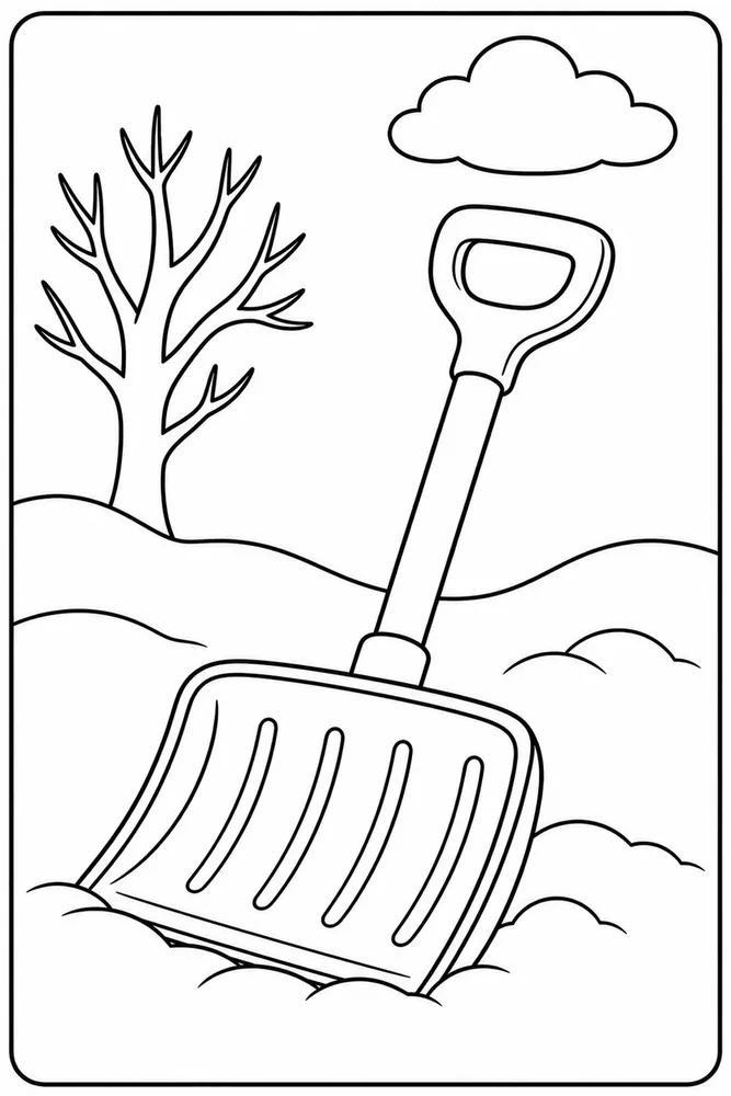 Preschool Winter Snow Shovel coloring page