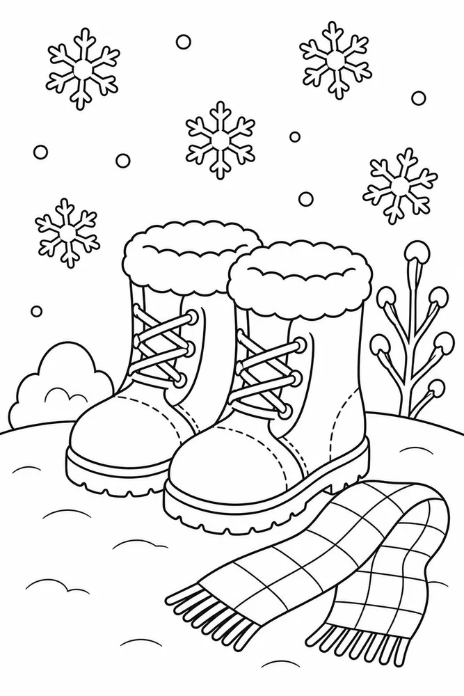 Preschool Winter Warm Boots coloring page