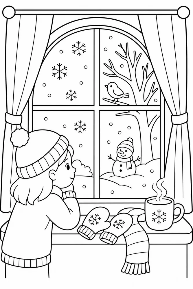 Preschool Winter Winter Window coloring page