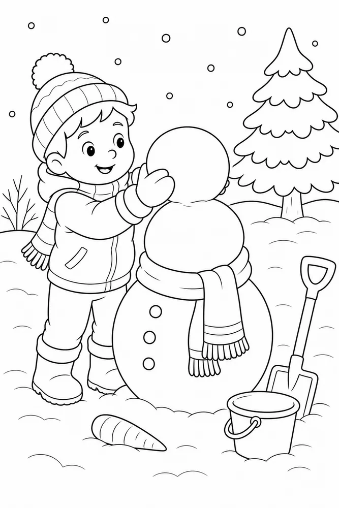 Winter Activities Building Snowman coloring page