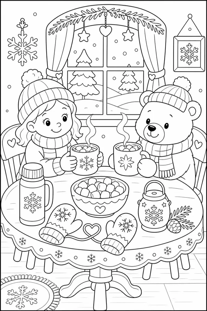 Winter Activities Cocoa Table coloring page