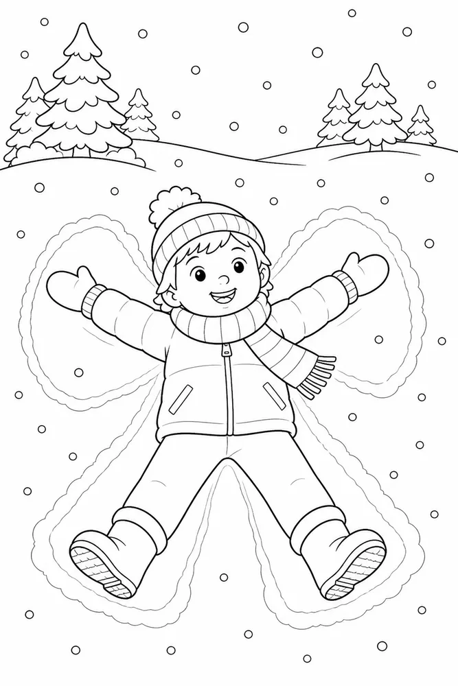 Winter Activities Snow Angel coloring page