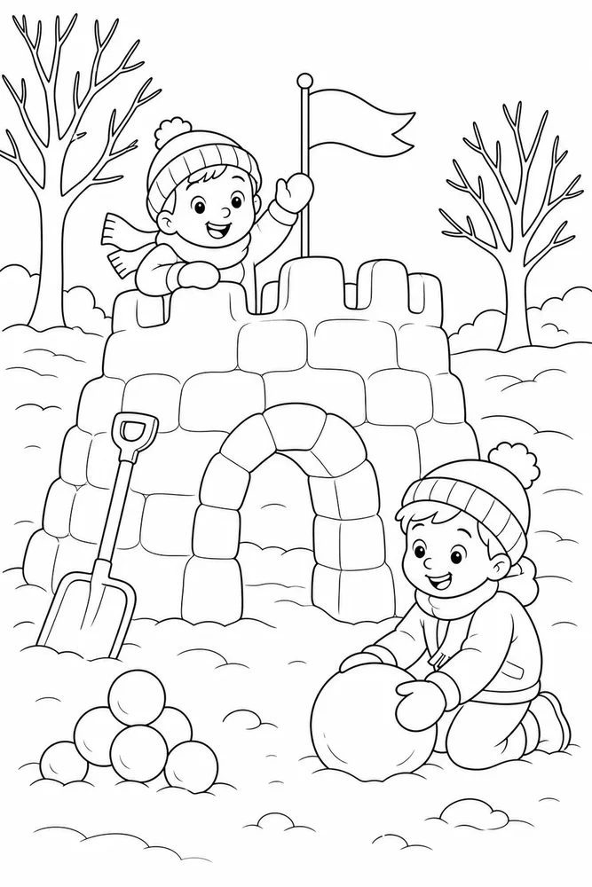 Winter Activities Snow Fort coloring page