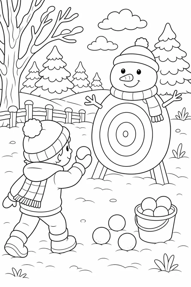Winter Activities Snowball Target coloring page