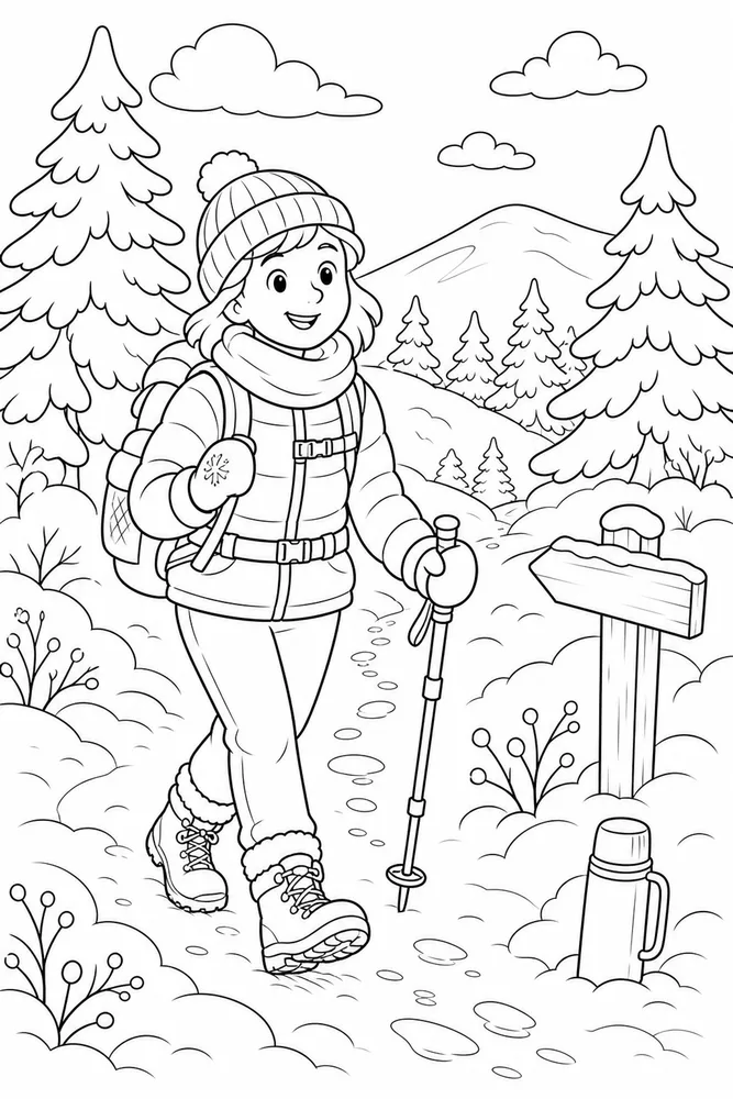 Winter Activities Winter Hike coloring page