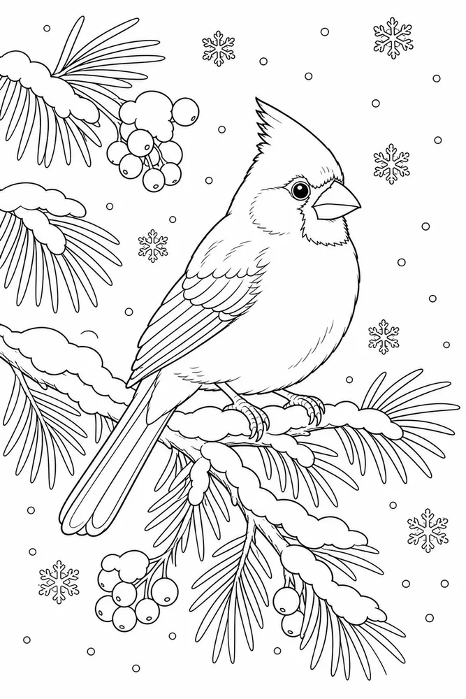 Winter Animals Cardinal Bird coloring page