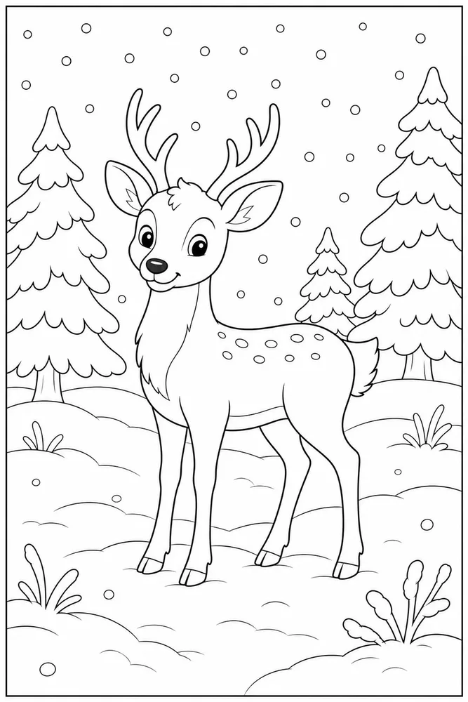 Winter Animals Deer In Snow coloring page