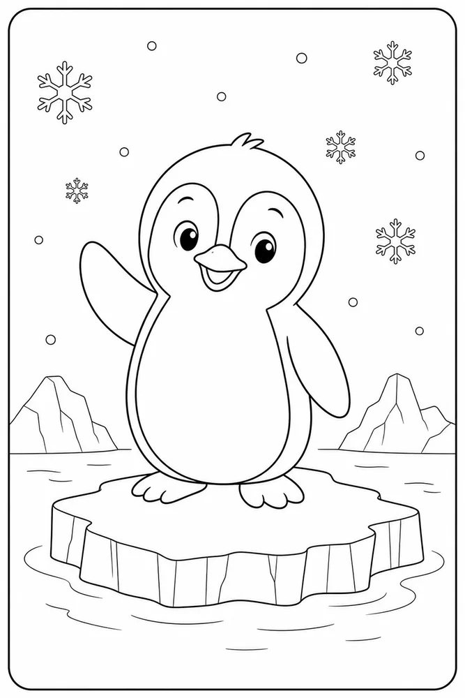 Winter Animals Penguin On Ice coloring page