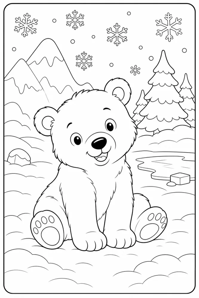 Winter Animals Polar Bear Cub coloring page